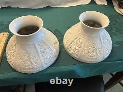 TWO / 2 RARE Antique Victorian Kerosene Oil LITHOPHANE Student Lamp Shades