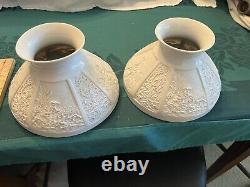 TWO / 2 RARE Antique Victorian Kerosene Oil LITHOPHANE Student Lamp Shades