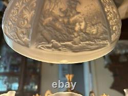 TWO / 2 RARE Antique Victorian Kerosene Oil LITHOPHANE Student Lamp Shades