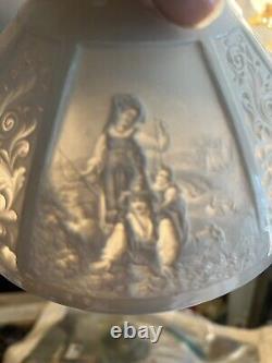 TWO / 2 RARE Antique Victorian Kerosene Oil LITHOPHANE Student Lamp Shades