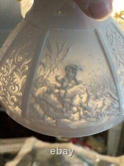 TWO / 2 RARE Antique Victorian Kerosene Oil LITHOPHANE Student Lamp Shades