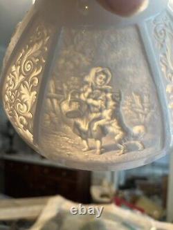 TWO / 2 RARE Antique Victorian Kerosene Oil LITHOPHANE Student Lamp Shades