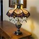 Table Lamp Vintage Victorian Style Scalloped Beaded Fabric Shade Cameo Brooch