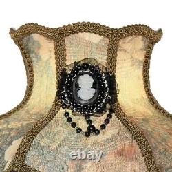 Table Lamp Vintage Victorian Style Scalloped Beaded Fabric Shade Cameo Brooch