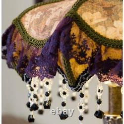 Table Lamp Vintage Victorian Style Scalloped Beaded Fabric Shade Cameo Brooch