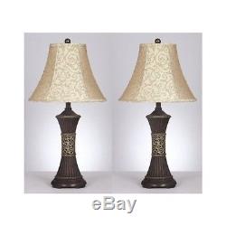Table Lamps SET OF 2 Vintage Gold Bronze Shades 28 Pair Lighting Accent Decor