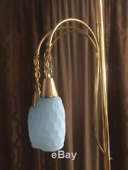 Tension Pole Lamp Blue Glass Shades Vtg Mcm