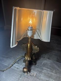 This Is A Vintage Baroque-style Half-shade Lamp Which Features A Heavy Brass This Is A Vintage Baroque-style Half-shade Lamp Which Features A Heavy Brass