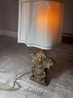This Is A Vintage Baroque-style Half-shade Lamp Which Features A Heavy Brass