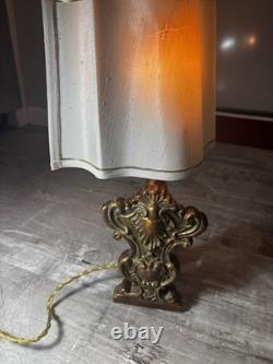 This Is A Vintage Baroque-style Half-shade Lamp Which Features A Heavy Brass