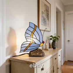 Tiffany Blue Butterfly Glass Desk Lamp, Suitable For Bedside Tables And Reading