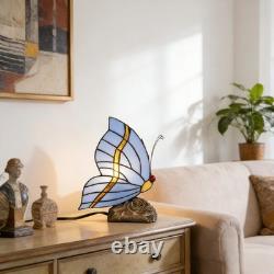 Tiffany Blue Butterfly Glass Desk Lamp, Suitable For Bedside Tables And Reading