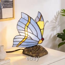 Tiffany Blue Butterfly Glass Desk Lamp, Suitable For Bedside Tables And Reading