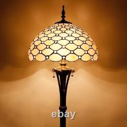 Tiffany Floor Lamp Cream Amber Bead Stained Glass Standing Reading Light 16X16X7