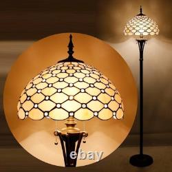 Tiffany Floor Lamp Cream Amber Bead Stained Glass Standing Reading Light 16X16X7