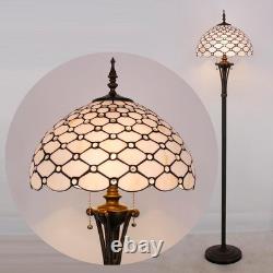 Tiffany Floor Lamp Cream Amber Bead Stained Glass Standing Reading Light 16X16X7
