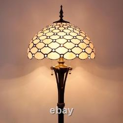 Tiffany Floor Lamp Cream Amber Bead Stained Glass Standing Reading Light 16X16X7