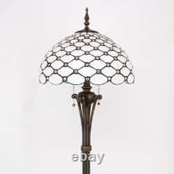 Tiffany Floor Lamp Cream Amber Bead Stained Glass Standing Reading Light 16X16X7