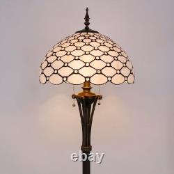 Tiffany Floor Lamp Cream Amber Bead Stained Glass Standing Reading Light 16X16X7