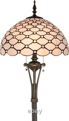 Tiffany Floor Lamp Cream Amber Bead Stained Glass Standing Reading Light 16X16X7