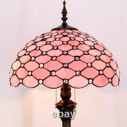 Tiffany Floor Lamp Pink Stained Glass 16X16X64 Inch Antique Reading Lamp