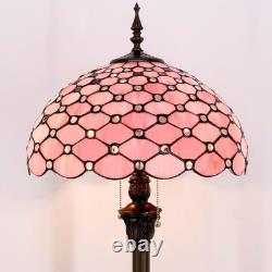 Tiffany Floor Lamp Pink Stained Glass 16X16X64 Inch Antique Reading Lamp