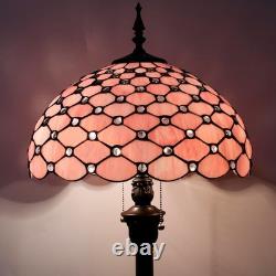 Tiffany Floor Lamp Pink Stained Glass 16X16X64 Inch Antique Reading Lamp
