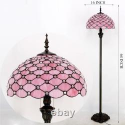 Tiffany Floor Lamp Pink Stained Glass 16X16X64 Inch Antique Reading Lamp