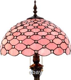 Tiffany Floor Lamp Pink Stained Glass 16X16X64 Inch Antique Reading Lamp