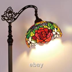 Tiffany Floor Lamp Red Orange Rose Stained Glass Arched Lamp 12X18X70 Inches Ant