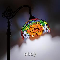 Tiffany Floor Lamp Red Orange Rose Stained Glass Arched Lamp 12X18X70 Inches Ant