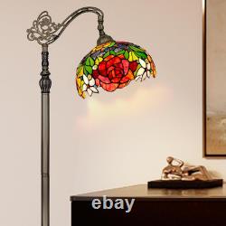 Tiffany Floor Lamp Red Orange Rose Stained Glass Arched Lamp 12X18X70 Inches Ant