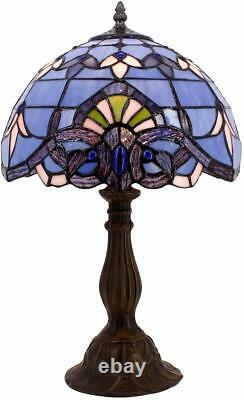 Tiffany Lamp 18 Inch Blue Purple Baroque Style Stained Glass Lavender Lampshade