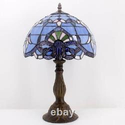 Tiffany Lamp 18 Inch Blue Purple Baroque Style Stained Glass Lavender Lampshade