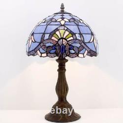 Tiffany Lamp 18 Inch Blue Purple Baroque Style Stained Glass Lavender Lampshade