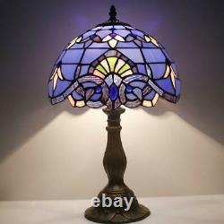 Tiffany Lamp 18 Inch Blue Purple Baroque Style Stained Glass Lavender Lampshade