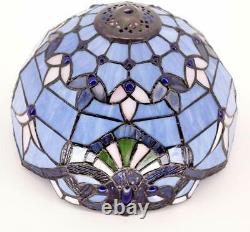 Tiffany Lamp 18 Inch Blue Purple Baroque Style Stained Glass Lavender Lampshade