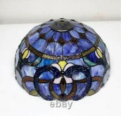 Tiffany Lamp White Blue Baroque Stained Glass Shade Antique Style Base Reading