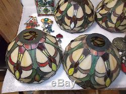 Tiffany Stlye (4) Vintage Leaded Stain Glass Lamp Shade withcomplete Candle others