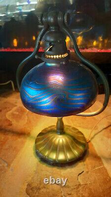 Tiffany Studios Harp lamp with King Tut shade