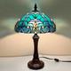 Tiffany Style Cyan Green Stained Glass Table Lamp Antique Victorian Medium Des