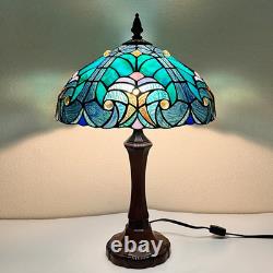 Tiffany Style Cyan Green Stained Glass Table Lamp Antique Victorian Medium Des