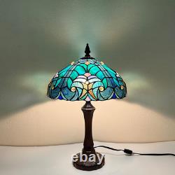 Tiffany Style Cyan Green Stained Glass Table Lamp Antique Victorian Medium Des