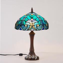 Tiffany Style Cyan Green Stained Glass Table Lamp Antique Victorian Medium Des