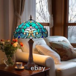 Tiffany Style Cyan Green Stained Glass Table Lamp Antique Victorian Medium Des