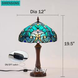Tiffany Style Cyan Green Stained Glass Table Lamp Antique Victorian Medium Des