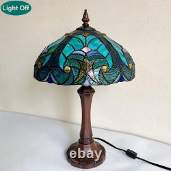 Tiffany Style Cyan Green Stained Glass Table Lamp Antique Victorian Medium Des