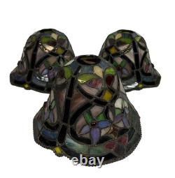 Tiffany-Style Hyacinth Lamp Shades Stained Glass Vtg Floral Mosaic Set Of 3