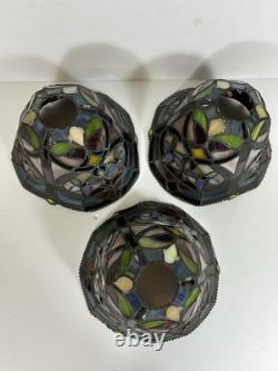 Tiffany-Style Hyacinth Lamp Shades Stained Glass Vtg Floral Mosaic Set Of 3