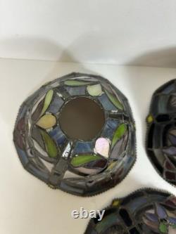 Tiffany-Style Hyacinth Lamp Shades Stained Glass Vtg Floral Mosaic Set Of 3